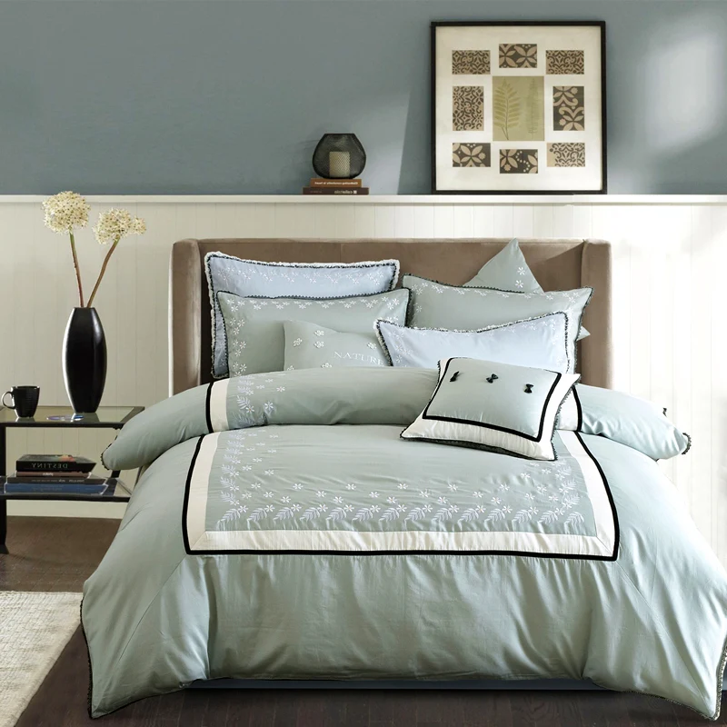 

4Pcs Luxury Egypt Cotton love of flowers and leaves Bedding Set Embroidery Lace Duvet cover set Bed Sheet Pillowcases Queen King