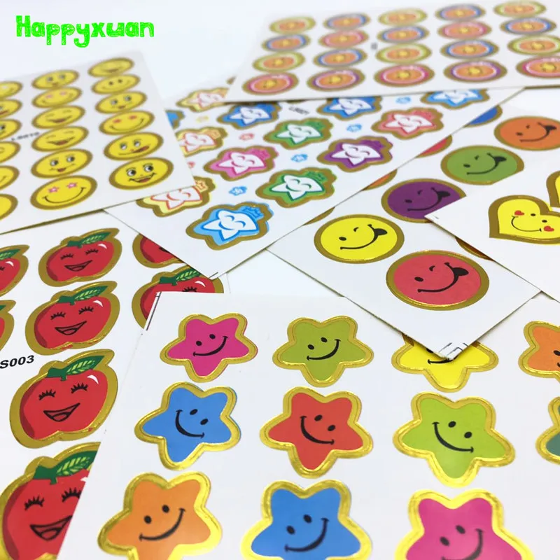 

Happyxuan 8packs(80 sheets) Kids Paper Mix Sticker Set Reward Child Kindergarten School Teacher Scrapbooking Smile Face Stars