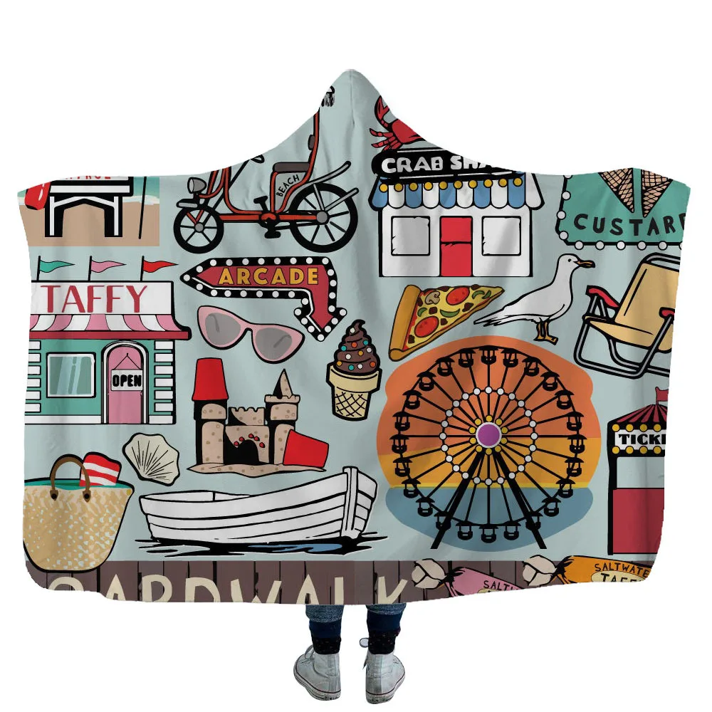 Camper Hooded Blanket For Home Travel Picnic Soft Sherpa Fleece Blanket For Sofa Wearable Warm Throw Blanket For Adults Childs - Цвет: color4