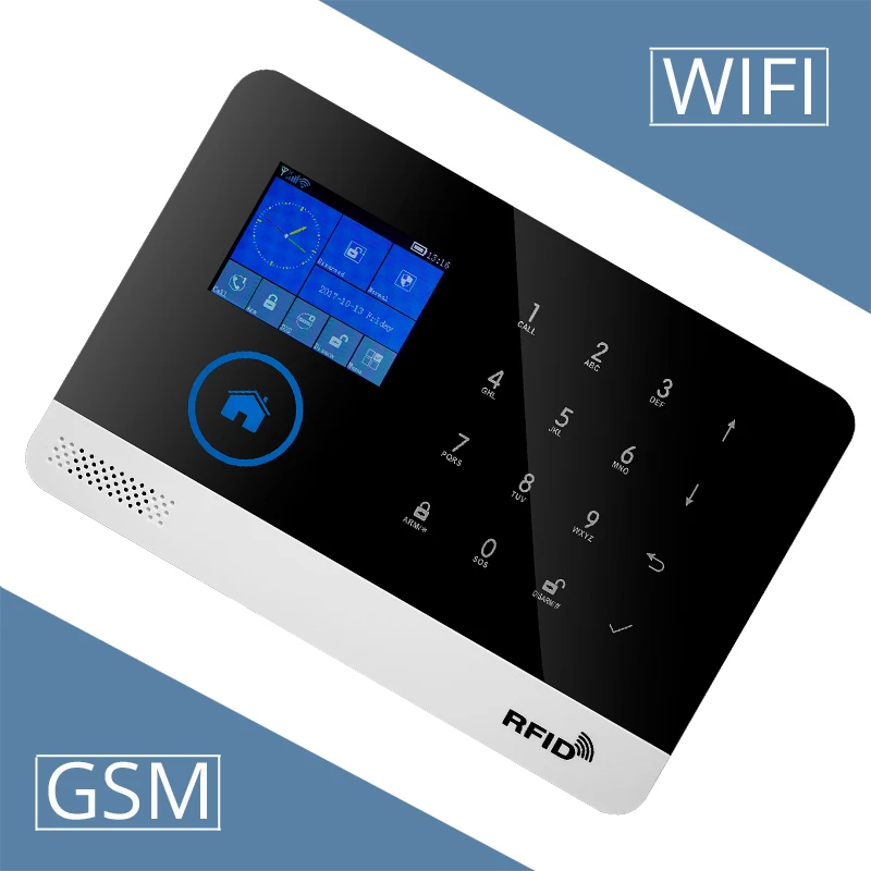 Inalámbrico SIM GSM hogar RFID antirrobo de seguridad LCD táctil teclado WIFI GSM sistema de alarma kit de Sensor inglés, ruso, español voz