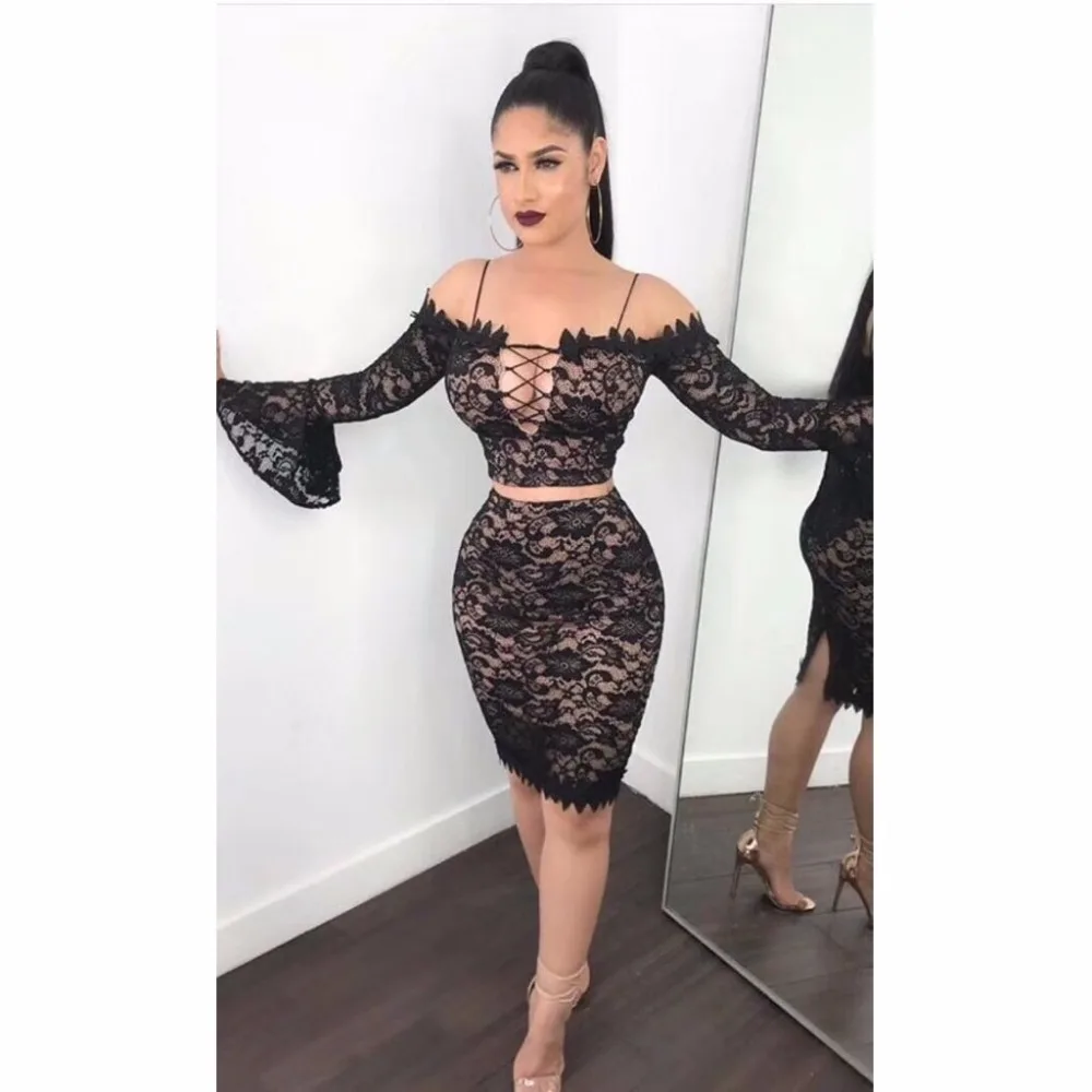 Aliexpress.com : Buy New Black Mesh Lace Sexy Long Fare Sleeve Mini Wholesale Celebrity Bandage