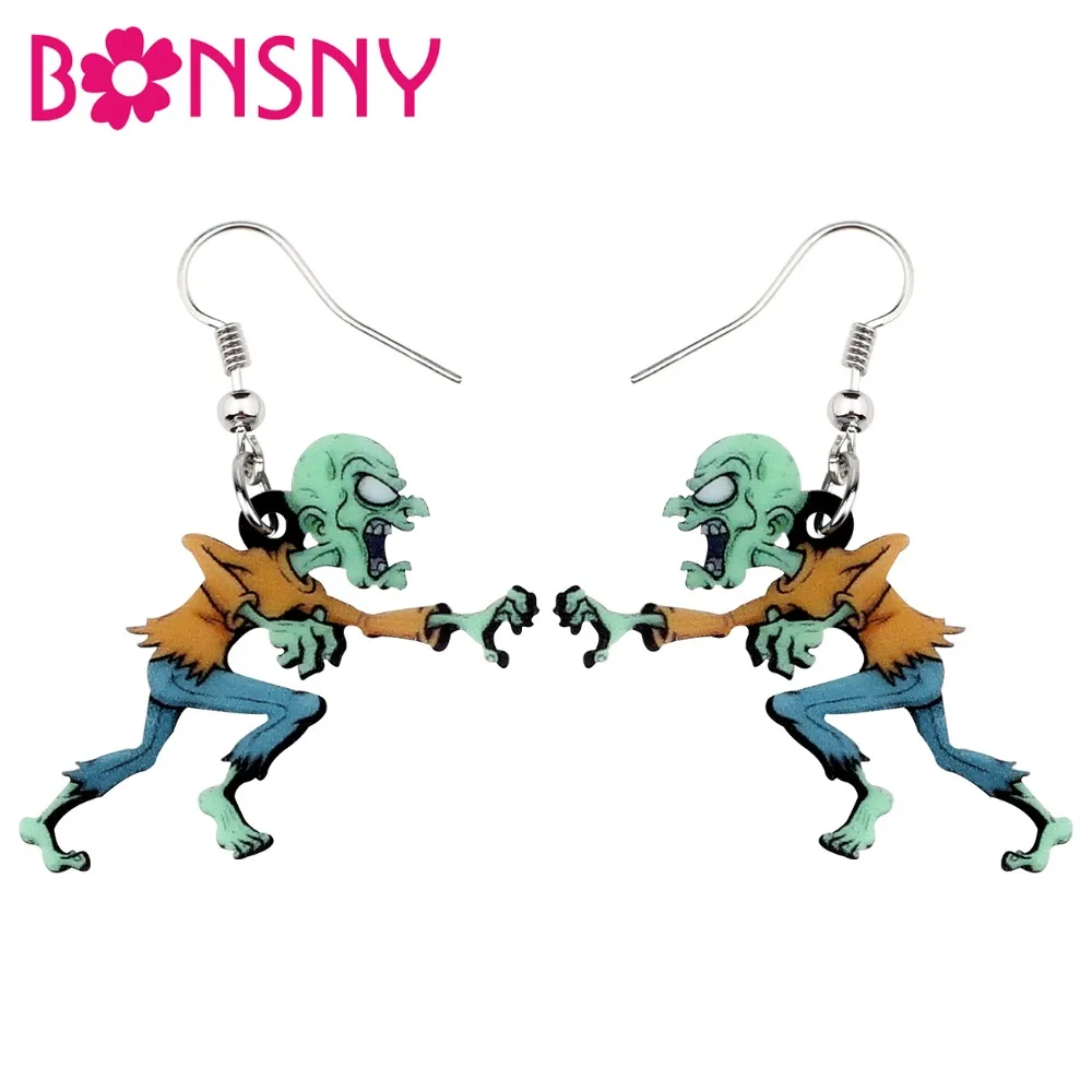 

Bonsny Acrylic Halloween Cartoon Angry Zombie Earrings Drop Dangle Fashion Festival Jewelry For Women Girls Party Charms Brincos