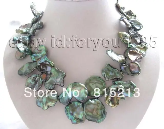 

ddh00954 Natural Green Reborn Keshi Petal Pearl Necklace 14k!