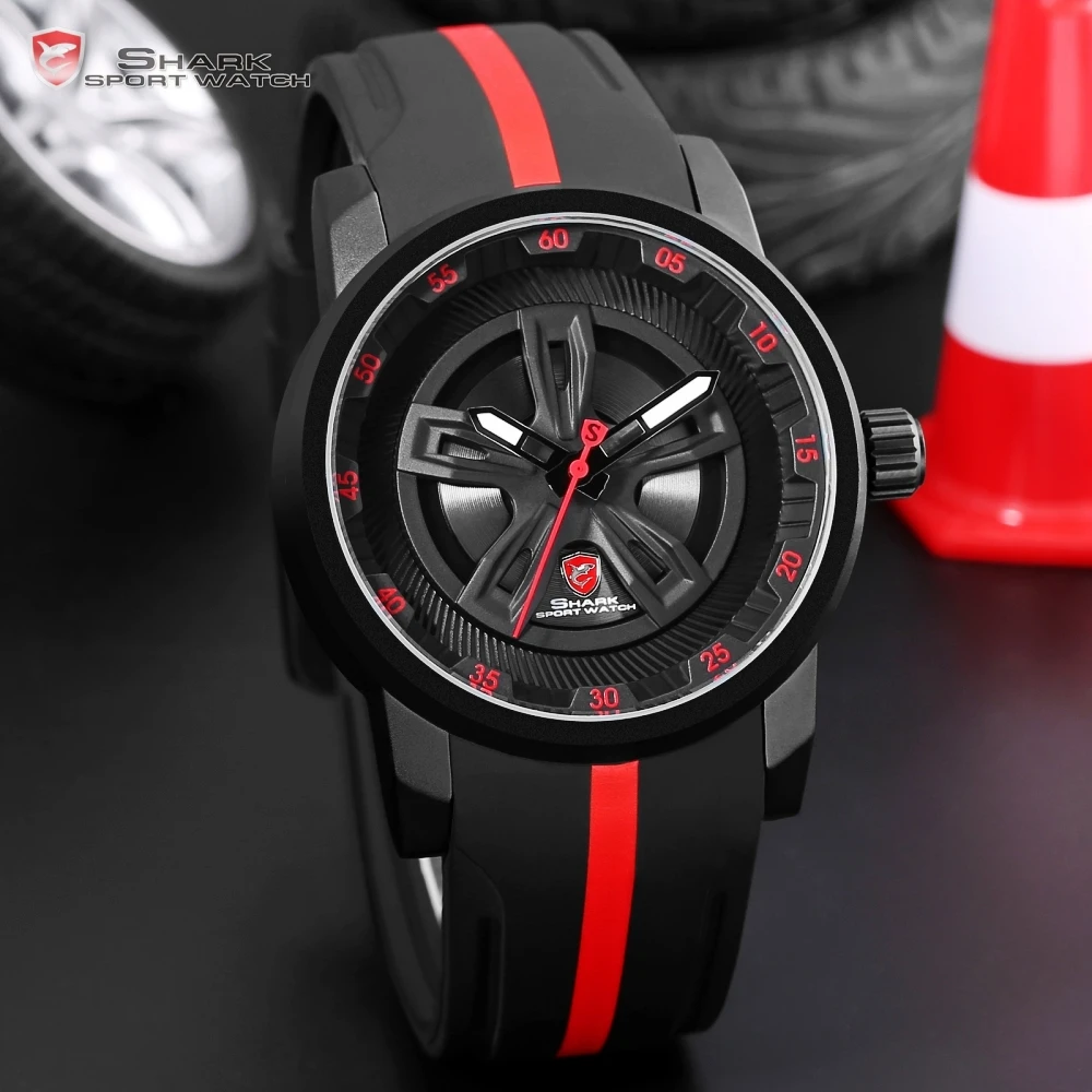 Thresher SHARK Sport Watch Racing Layer 3D Wheel Design Dial Crown Quartz Silicone Band Men Watches/SH501-504
