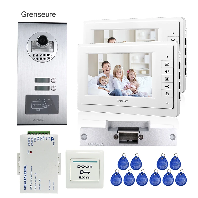 7" Color Video Door Phone System 2 Monitor + RFID