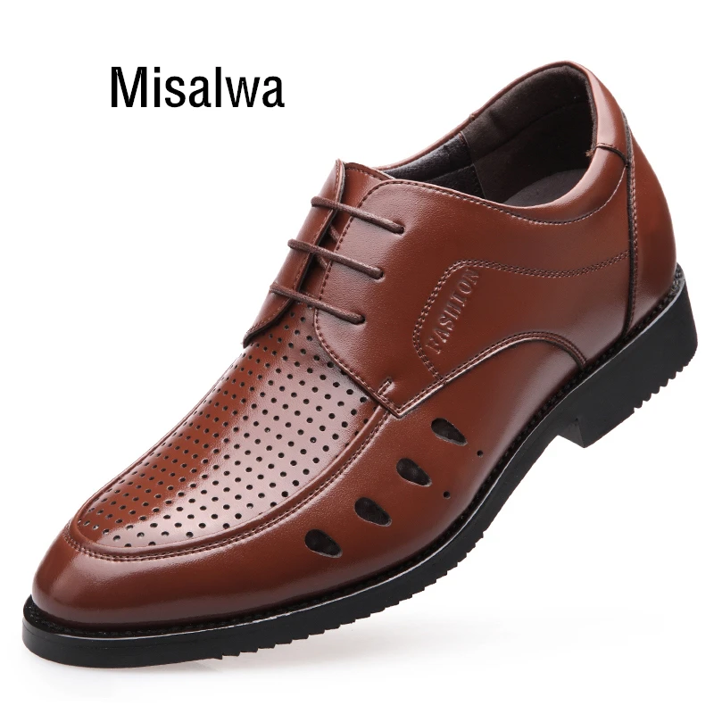 

Misalwa Summer Hollow Office Men Formal Business Suit Shoes New Derby Men's Dress Shoes Height Increase Elevator Wedding Shoes
