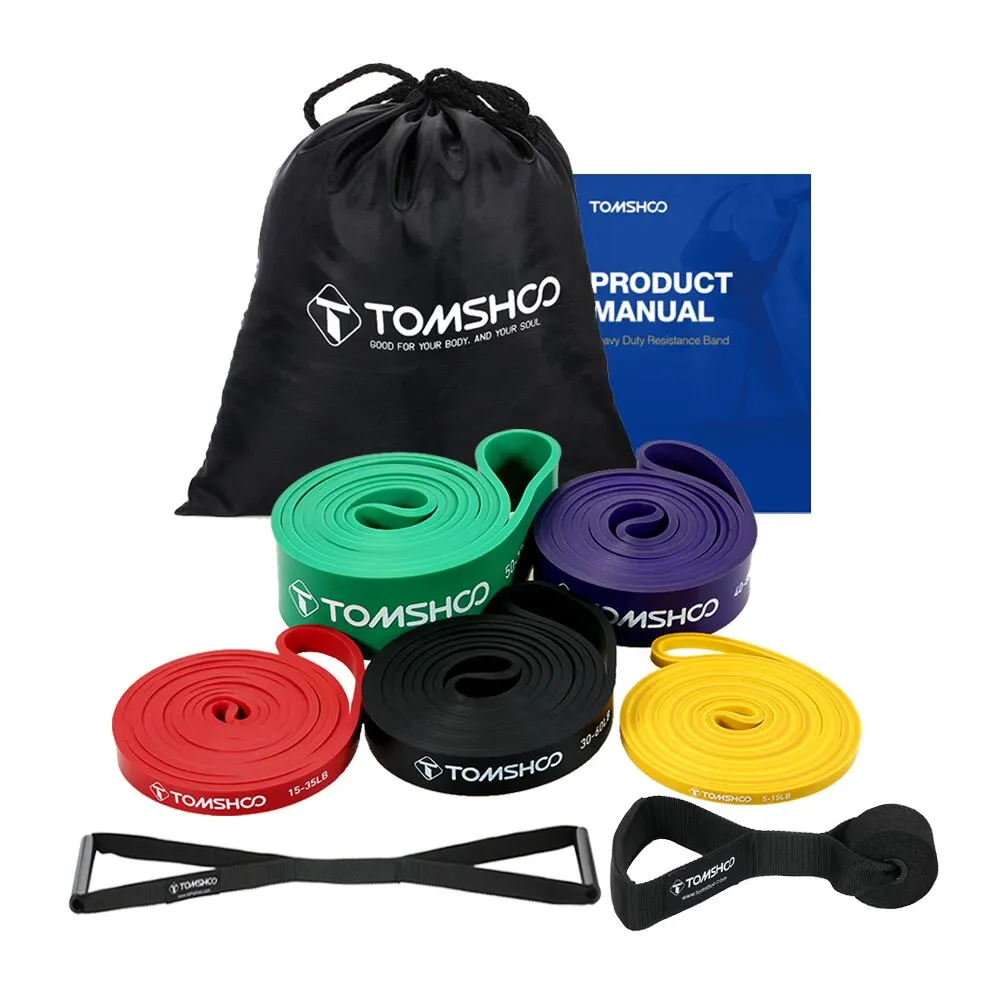 

TOMSHOO Assist Bands Set 5 Packs Pull Up Resistance Loop Bands Powerlifting Exercise Stretch Bands with Door Anchor and Handles