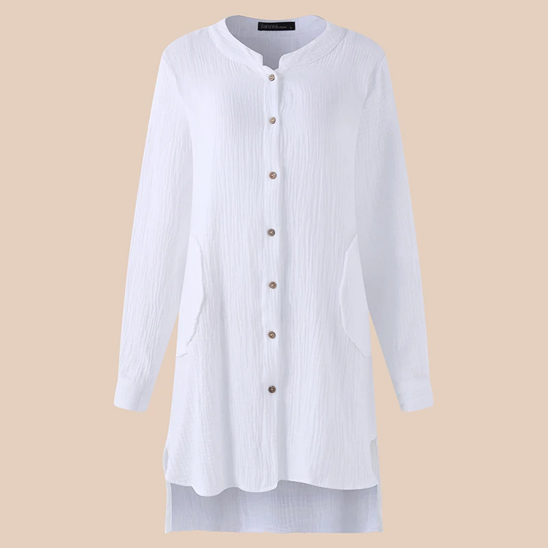 VONDA Одежда для беременных, блузки для беременных женщин, повседневные свободные Асимметричные рубашки с длинными рукавами для беременных, большие размеры 5XL - Цвет: White