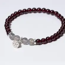 Реальные. 925 стерлингового серебра ювелирные изделия 5 мм натуральный красный гранат камень& MoonstoneChain браслет с украшения с лотосом мира GTLS535