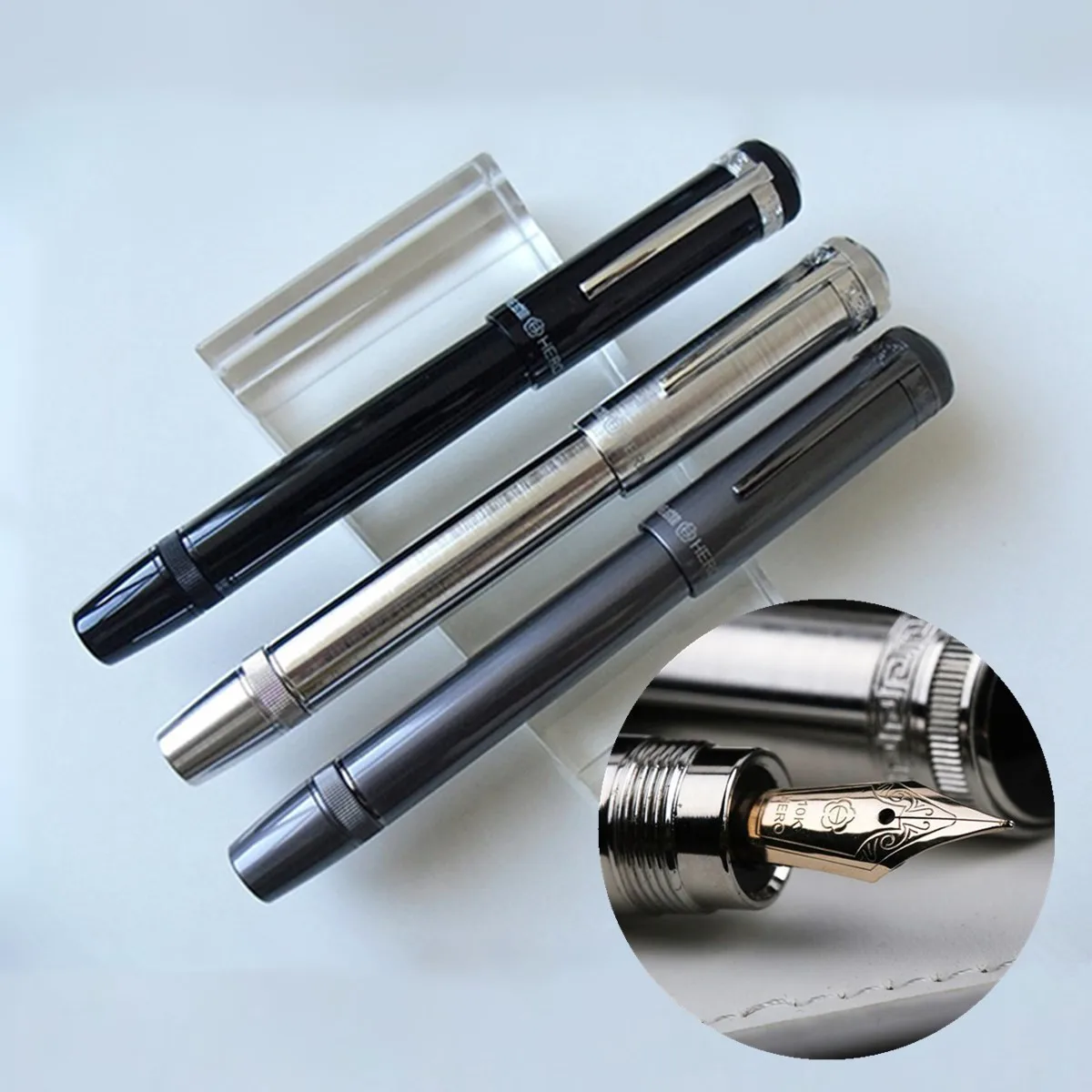 

10k Gold 0.5MM Nib Hero H718 Fountain Pen Rotary Piston Ink Converter Cover Stationery Office School Supplies Writing Pens