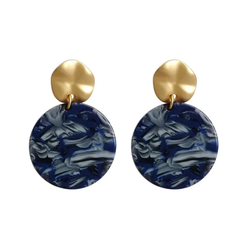 

Hot Selling Metal Weave Disc With Round Two Tone Acrylic Pendant Earrings For Women Jewelry