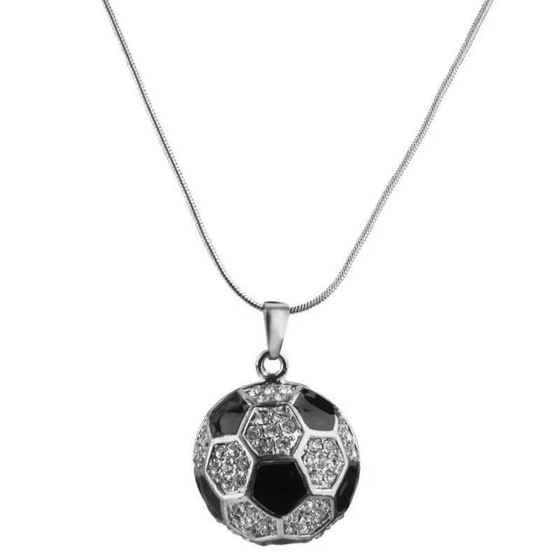 

1 pcs High Quality Silver Black Football Soccer Shape Pendant Necklace Chain Jewelry Pretty Girl Good Gift