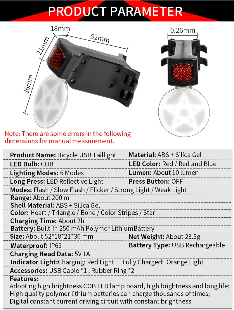 Excellent WEST BIKING IPX 63 Waterproof Bicycle Lights 10 Lumens 6 Modes Bicycle Taillight USB Rechargeable Bike Lamp Bicycle  Rear Light 1