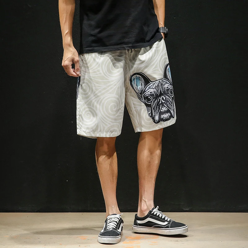 

Harajuku Men's Shorts Dog Printing Mens Shorts Hip Hop Loose Elastic Waist Gray M-5XL Shorts Men
