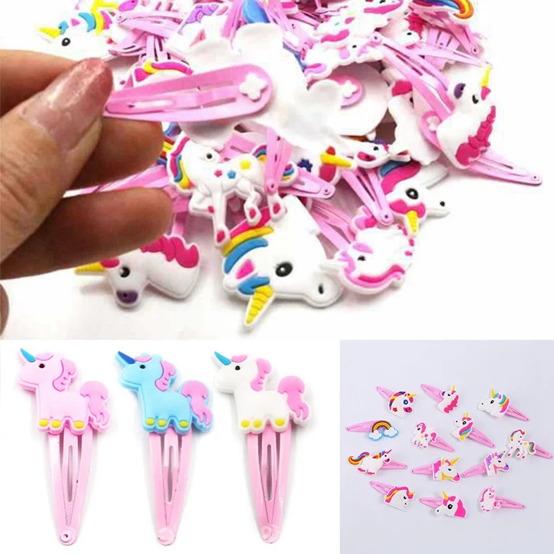 

2PCS/set Glitter Unicorn Hairclips Cartoon Animal Hair Clips Cute Plastic Hairpins Kids Hair Pin
