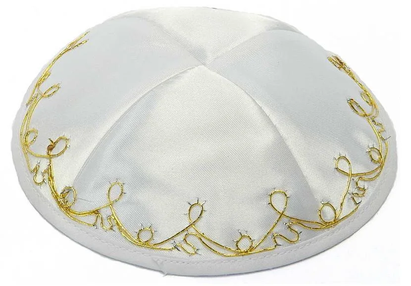 Белая атласная вышитая еврейская кипа YARMULKE KIPPOT