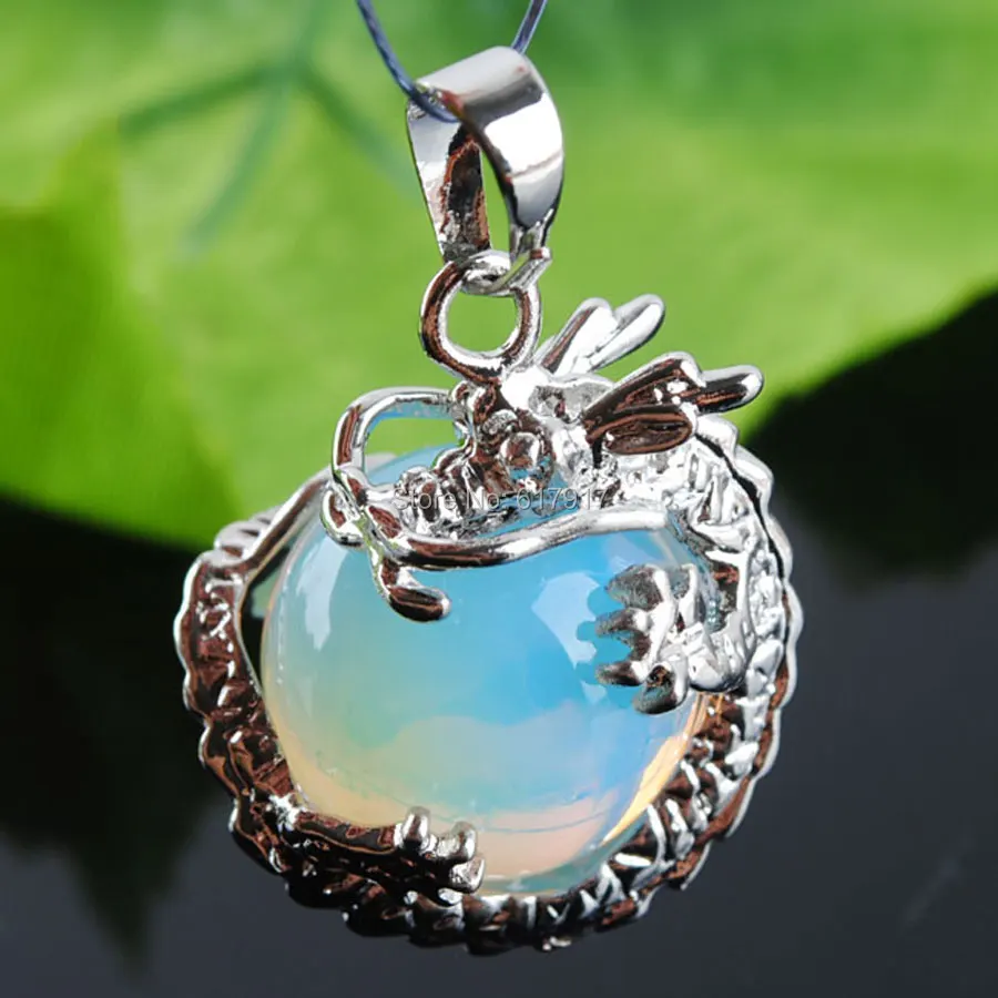 

Free Shipping Natural Opalite Gem Stone Round Ball 16mm Bead Dragon Reiki Chakra Healing Pendant TN3131