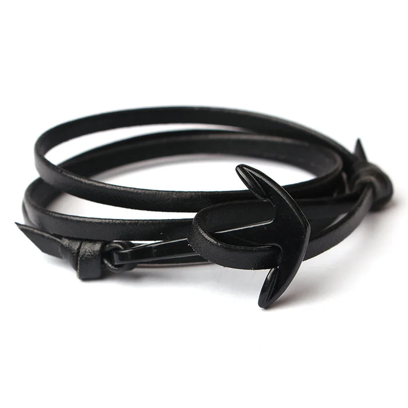 Tom Hope New Fashion Multilayer Black alloy Anchor Bracelet Men Leather Bracelet for Women Men Friendship Bracelets Pulseras