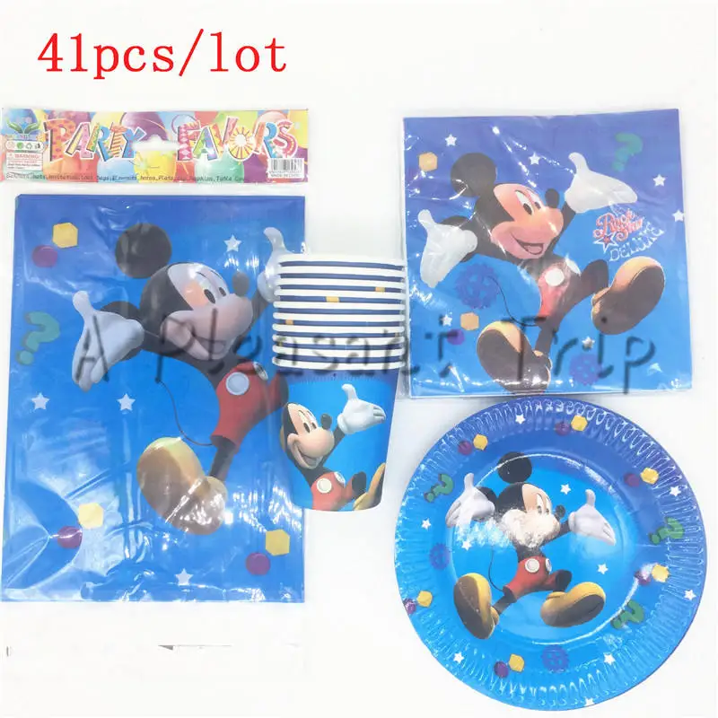 

41p cartoon mickey mouse theme one-time party party Supplies decoration 20 paper +10 cup +10 plate +1 tablecloth