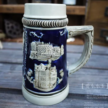 

2016 New Arrival Ceramic German Beer Mug Edinburgh - England Hand Painted Mugs Embossed Pattern Funny Coffee Cup 9*15cm