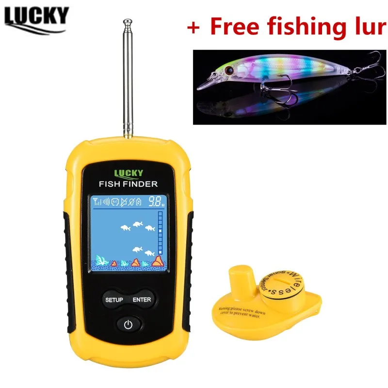 

LUCKY Sonar Fish Finder FFCW1108-1 120m Wireless Fishing Finder Alarm 40M/130FT Deeper Fishfinder English/Russian