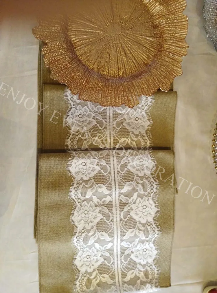 

10pcs YHR#02 burlap and lace table runner for any events decoration, customized size available