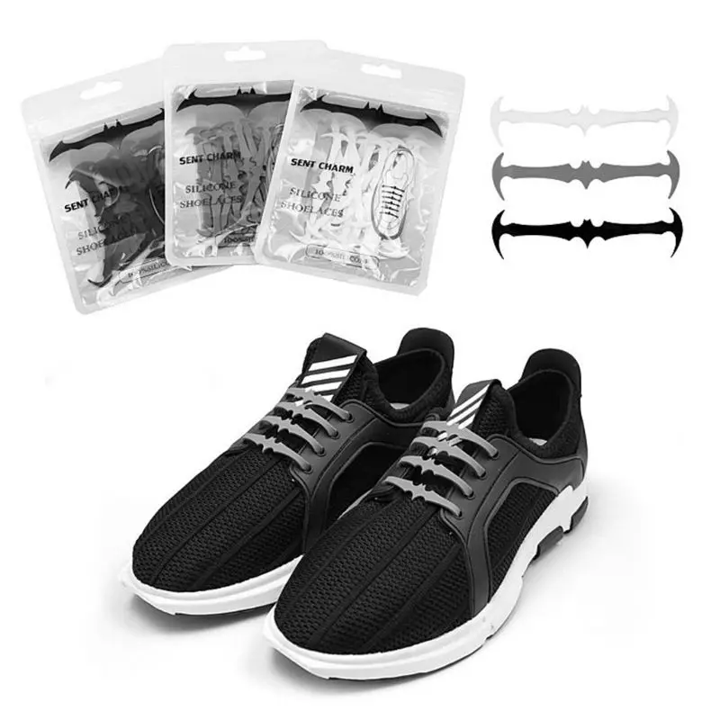 

16 Pcs/Set Shoe Strings Silicone Lazy Laces Elastic Soft Sneakers Shoelaces Sports Shoes Bat-shape No Tie Lanyards Athletic Lace