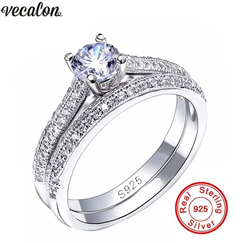Anel de Aniversário Anéis para Mulher Vecalon Cores Casal Zircon cz 925 Prata Esterlina Noivado Casamento Banda Nupcial Jóias 3 5a