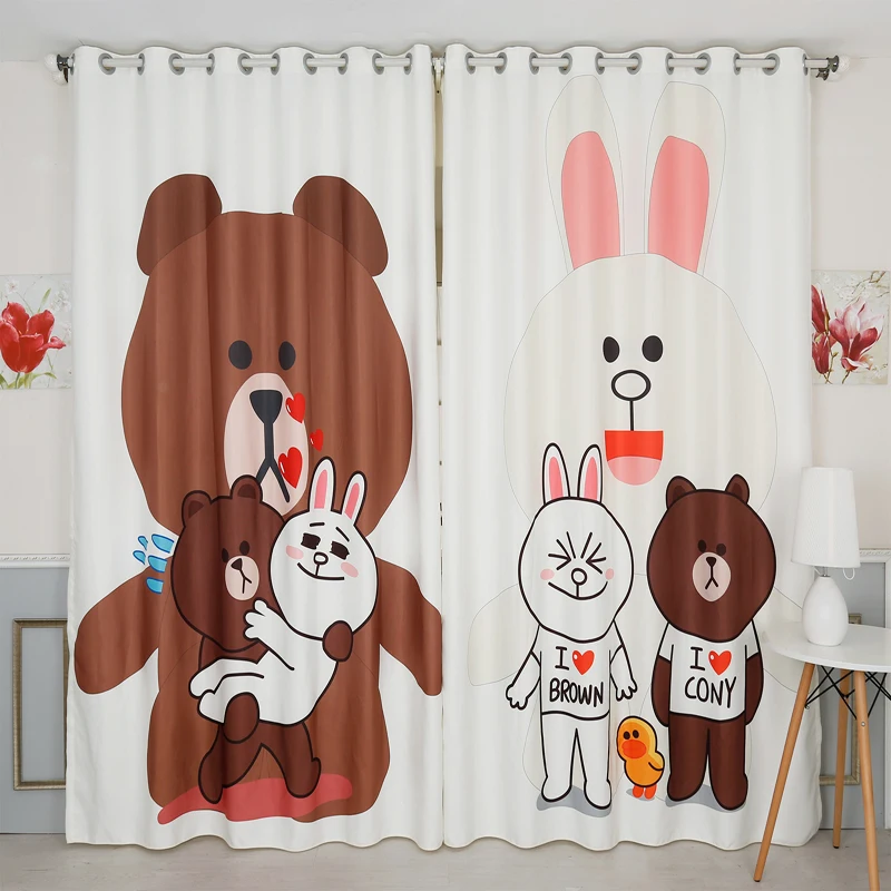 

Children Bedroom Window Decor 3d Blackout Curtain Brown Bear Connie Rabbit Pattern Thicken Velvet Fabric Living Room Curtain