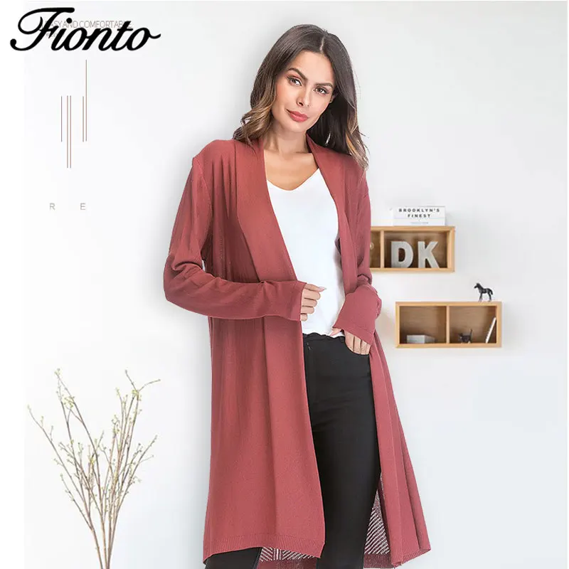 

Fionto 2019 Women's Wear Thin Hollow Knitted Sweater Pure-color Sagging Cardigan Jacket