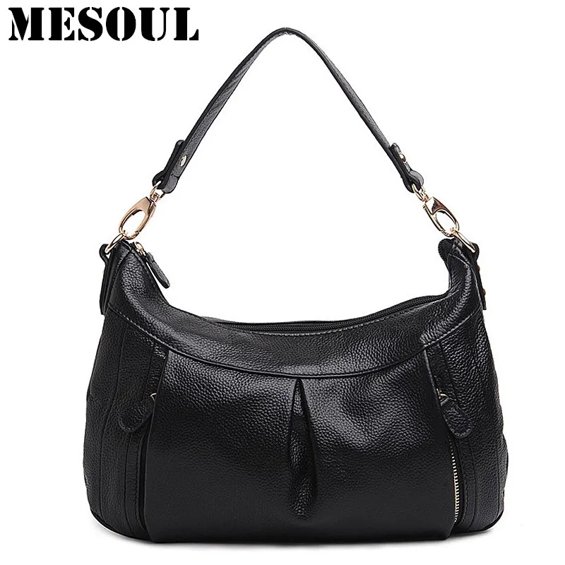 

MESOUL Women Shoulder Bag Genuine Leather Crossbody Bags Female Casual Tote High Quality Designer Sac a Main Brand Hobo Handbag