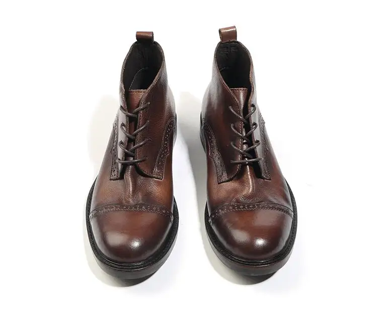 Ботинки martin; Мужская обувь с перфорацией типа «броги» на шнуровке; Повседневная обувь Goodyear в винтажном стиле из натуральной кожи со складками; модельные ботинки ручной работы