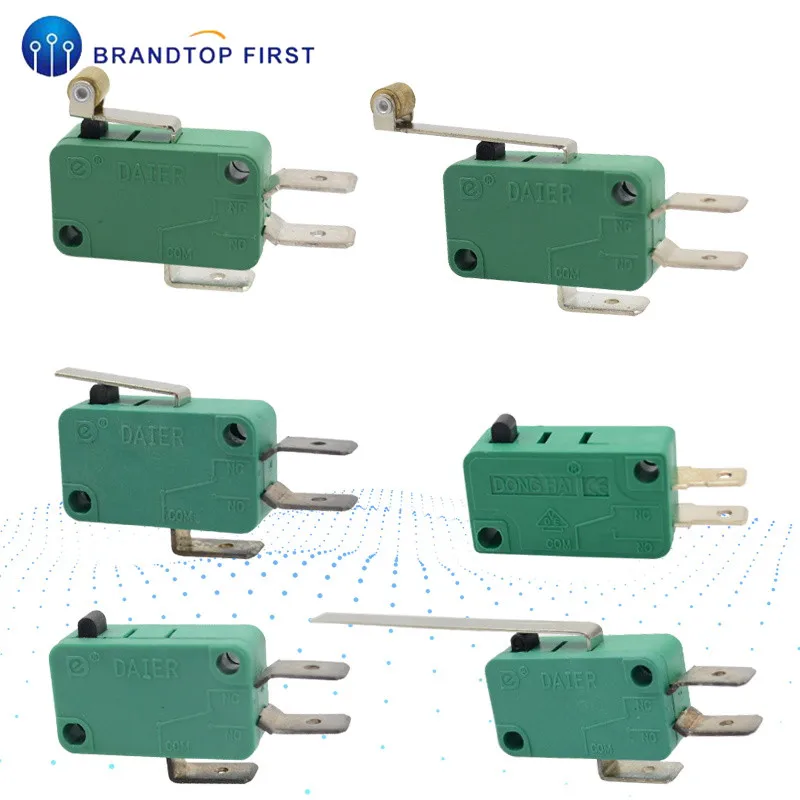 Micro Limit Switches 16A 250V 125V 6.3mm 3 Pins SPDT Micro Switch Arc Roller Lever Touch Switch Microswitch