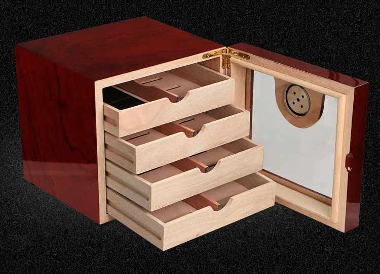 Отличное качество глянцевая отделка пианино деревянный кубинский шкафчик для хранения сигар "humidor" ящик для хранения W/4 ящика/увлажнитель с гигрометром