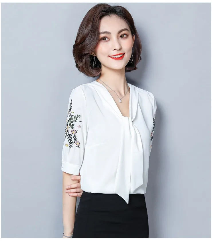 2018 New Arrival Lady Blouse Summer Fashion Shirts Floral Embroidered Tops Plus Size Short Sleeve Office Chiffon Blusas Feminina (11)
