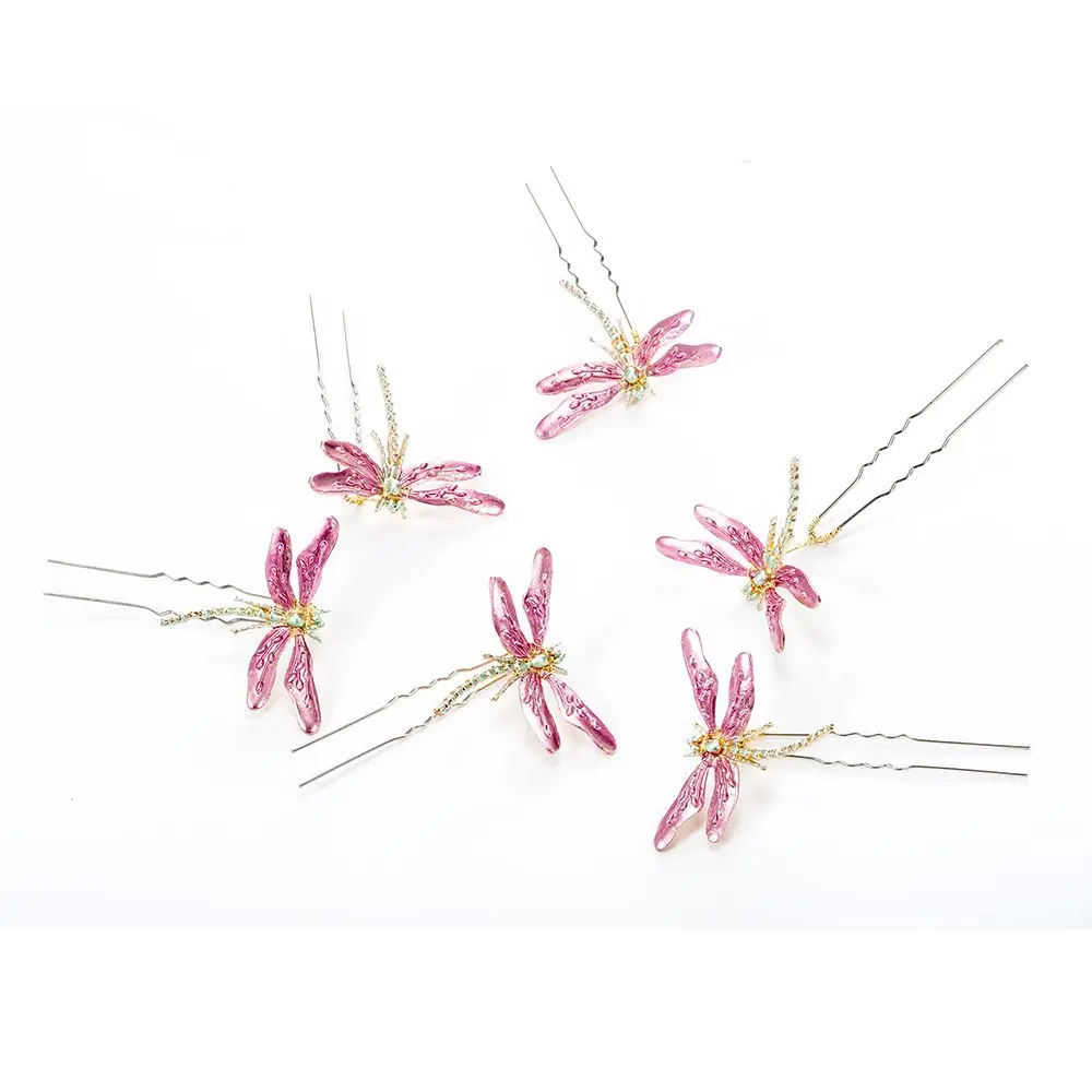 

Fashion Women Handmade U Shaped Hair Clip Enamel Dragonfly Bride Hairpin Elegant Hair Accessories Photography Tool Head Piece