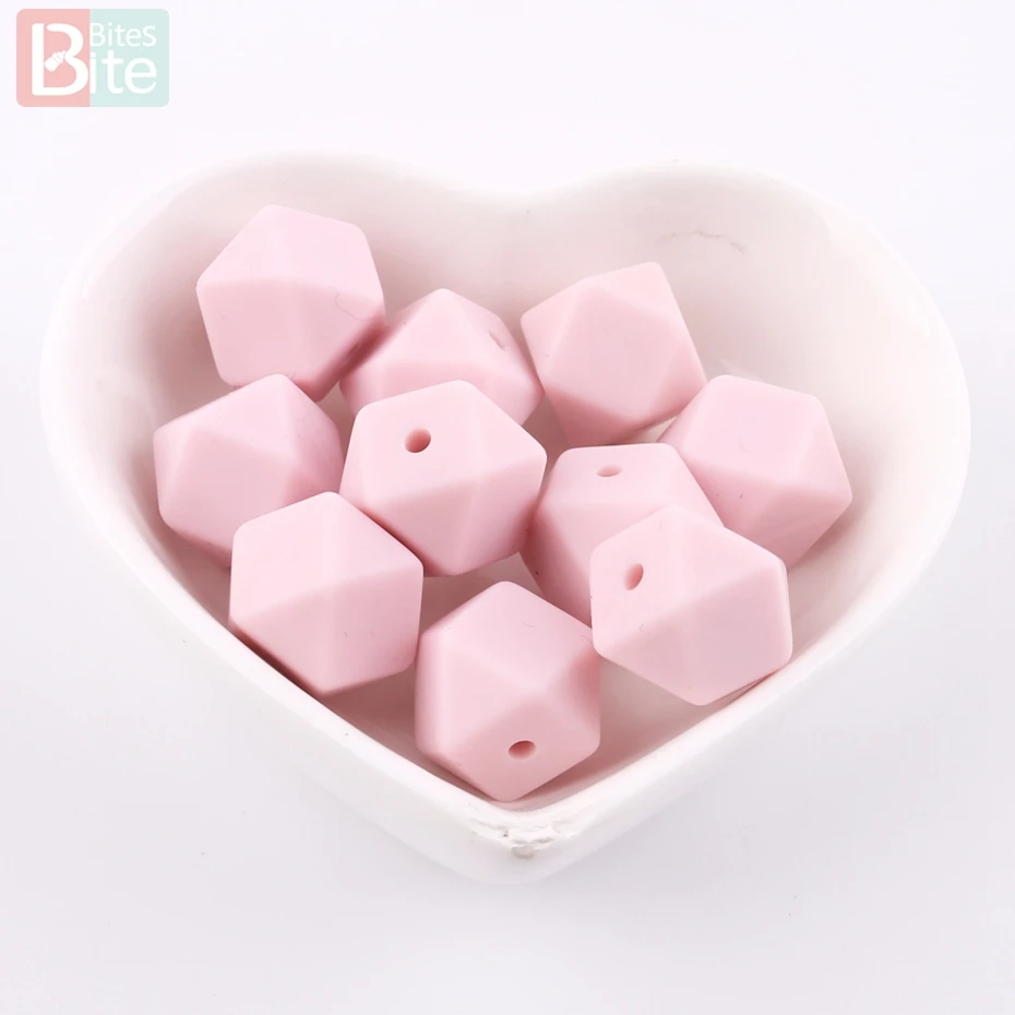 물린 물린 5pc 14mm 다채로운 육각 실리콘 비즈 DIY 공예 친환경 식품 등급 Teether 육각 기하학 비즈 실리콘 Teether