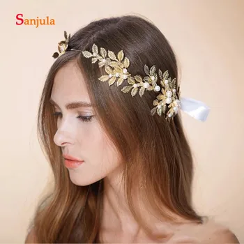 

Gold Leaves Headband with Pearls Elegant Bridal Hair Decoration Sliver Women Formal Party Head Piece gelin tac aksesuarlar H177