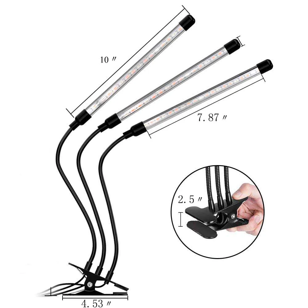 Обновленная версия 18/36 Вт лампа для растений светильник, светодиодный Лампа для выращивания растений с питанием от источника с 3/6/12H таймер, 3-головка разделить Управление регулируемые гусиная шея» Функция