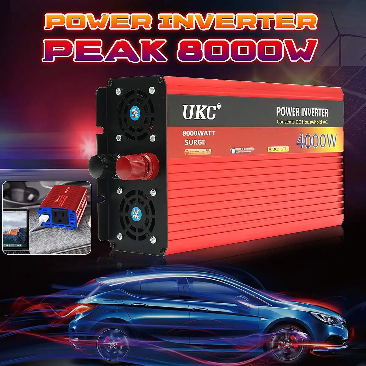  Inversor de corriente de onda sinusoidal modificada de pico 12V 220V 4000W 8000W DC12V a AC220V con