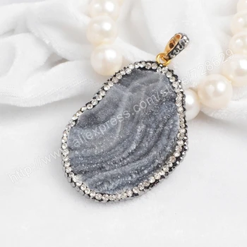 

BOROSA 5pcs/lot Druzy Freeform Natural Galaxy Druzy Quartz Pendant Bead Paved Zircon JAB245 Drusy jewelry