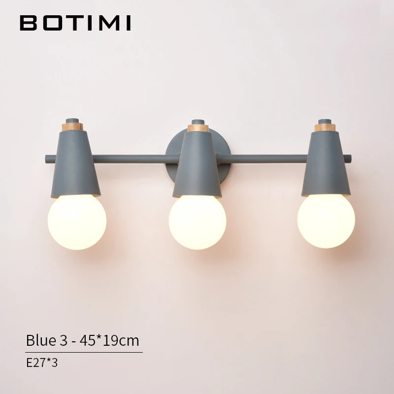 Светодиодный светильник-зеркало BOTIMI в скандинавском стиле, современный настенный светильник для ванной комнаты, подвесной светильник - Цвет абажура: 3 Light- Blue