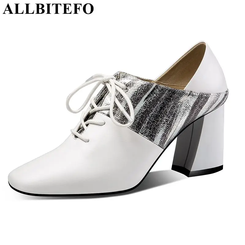 

ALLBITEFO natural genuine leather high heel shoes casual heels shoes Spring Autumn comfortable high heels sapato feminino