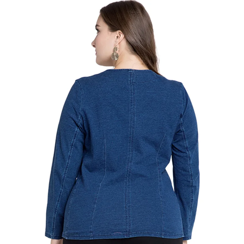 Miaoke 2018 plus size denim jacket women clothes Fashion Long sleeves round neck zipper short jacket Large size 4xl 5xl 6xl