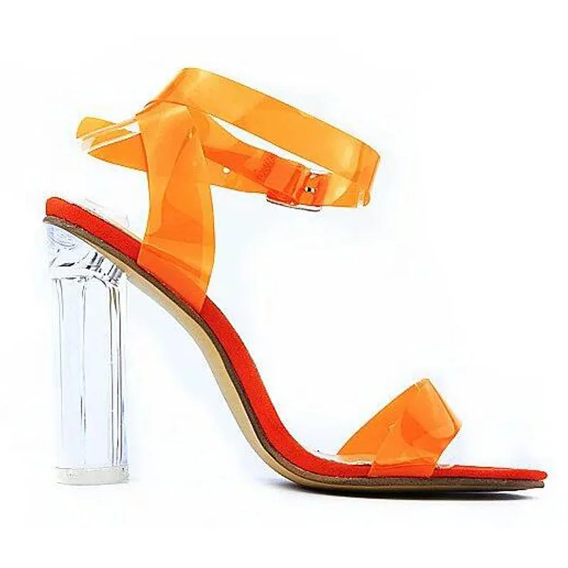 Fashion Women Clear Sandals Sexy Transparent High Heel Ankle Strap Back Strap Women Party Shoes 