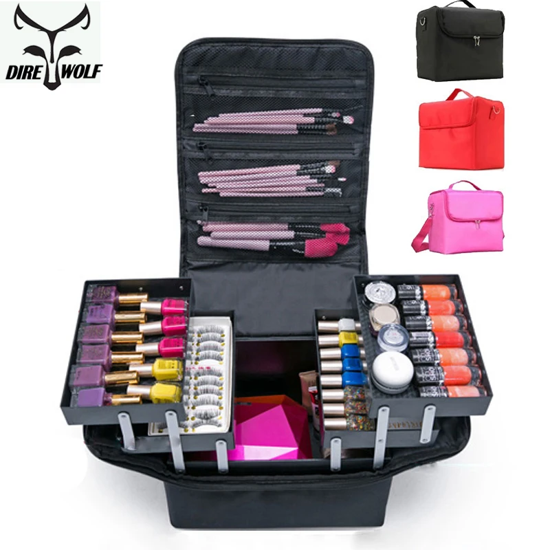 

DIREWOLF Makeup Bag Multilayer Clapboard Cosmetic Bag Case For Cosmetics Large Capacity Travel Shoulder Make Up Bags Suitcases