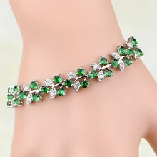 Серебро 925 ювелирные изделия натуральный зеленый циркон Цветы цепь и звено браслет Рождественский подарок Bangel браслет для женщин
