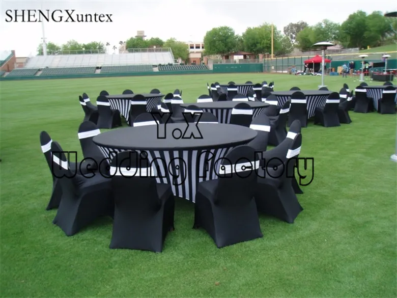 

Black And White Printed Lycra Spandex Table Cover For Wedding Event Decoration