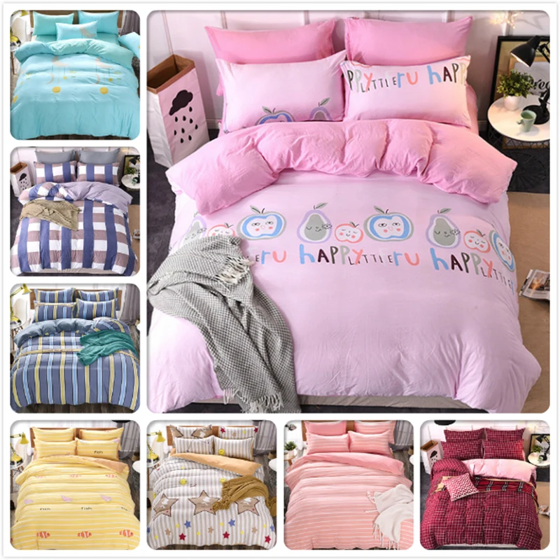

Kids Gift Pink Duvet Cover 1.5m 1.8m 2.0m Flat Sheet Bed Linens King Queen Double Size Bedclothes Girl Bedlinens Washable Cotton