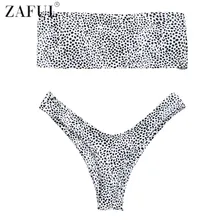 ZAFUL 2018 New Leopard Print Thong Bikini Bandeau Swimwear Women High Cut Swimsuit Strapless Sexy Bathing Suit Brazilian Biquni